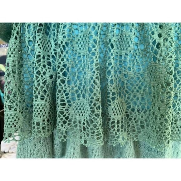 Lagenlook Dress Pretty Angel M Green Layers Ruffles Lace Crochet Fuzzy Lined - Picture 8 of 11